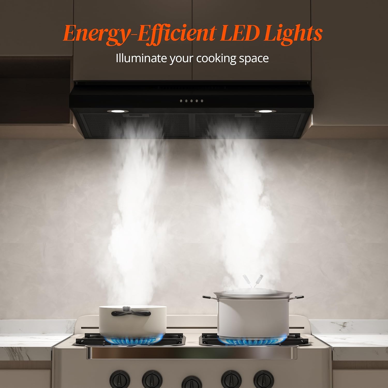 FIREGAS Black Range Hood 30 Inch Under Cabinet, Ducted/Ductless Convertible Kitchen Hood, 300 CFM, 3 Speed Exhaust Fan, Brushless DC Motor, Stove Hood Vents for Kitchen with LED Lights (no test)